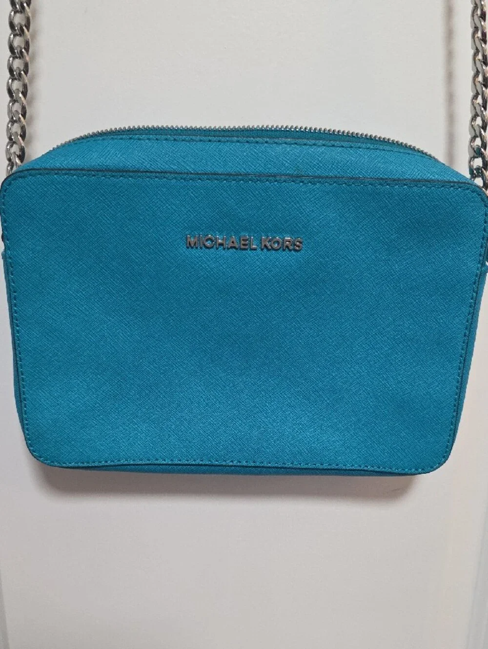 Michael Kors Teal Leather Crossbody with Chain Strap